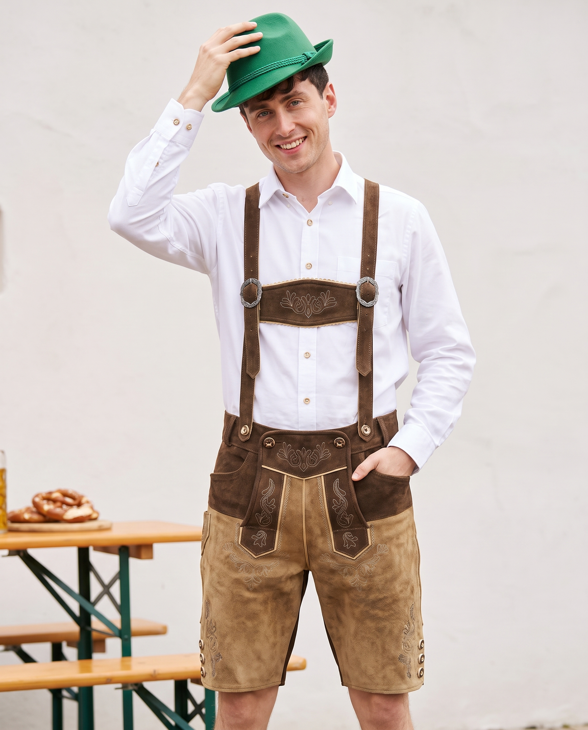 Man wearing premium leather lederhosen