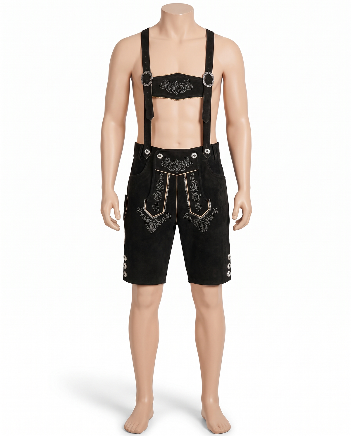 Premium leather lederhosen on white background