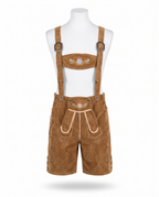 Tan deluxe lederhosen on white background