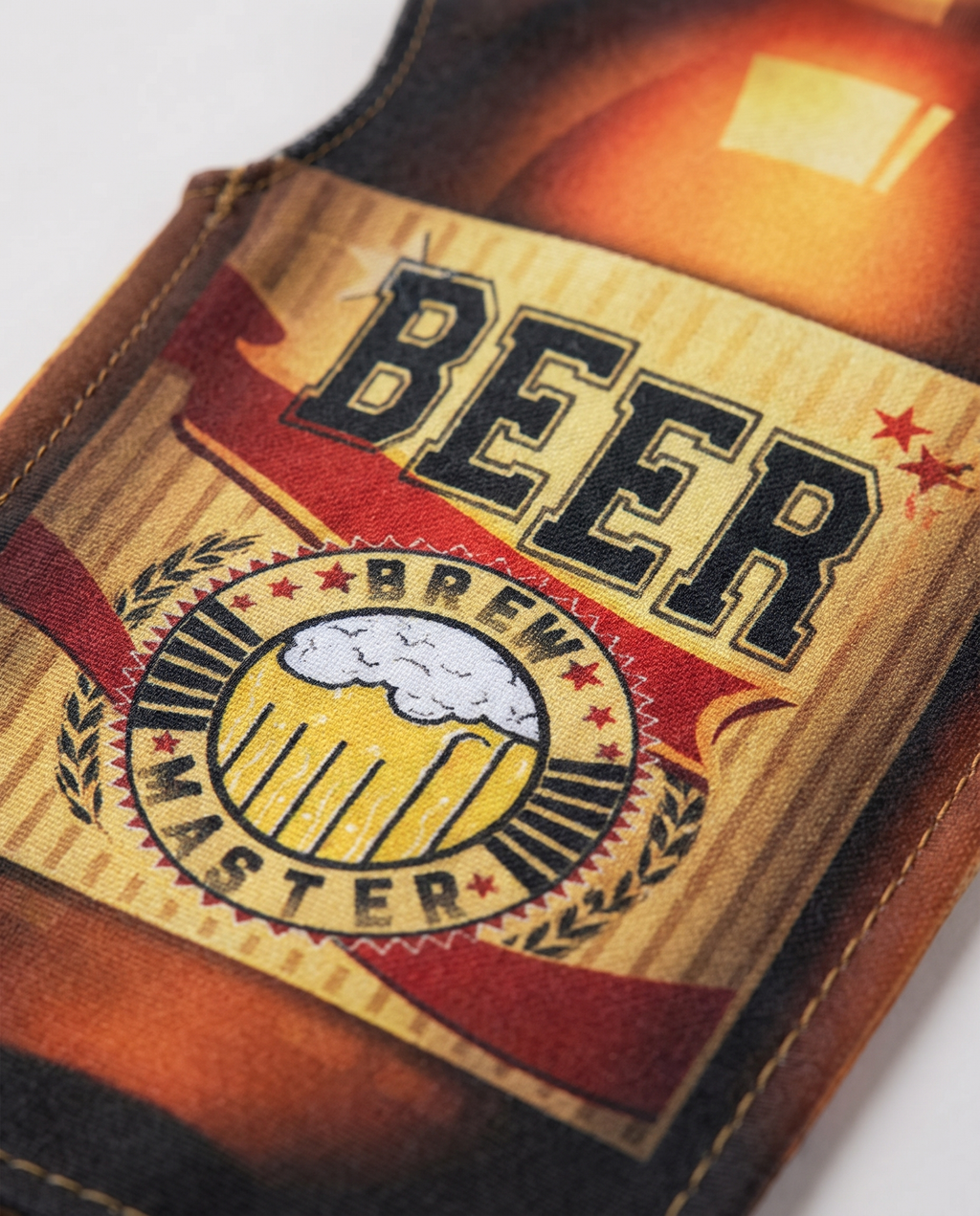Detail of printed beer bottle tabard