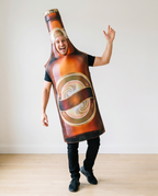 Person wearing beer bottle costume