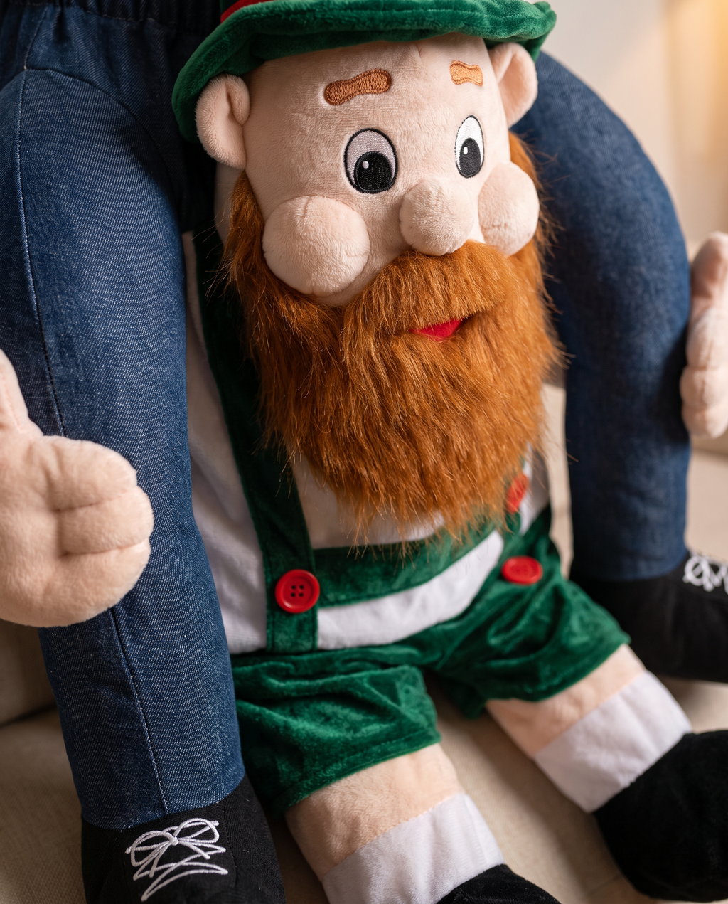 Detail of plush character and fake legs