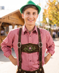Man wearing red check Oktoberfest shirt