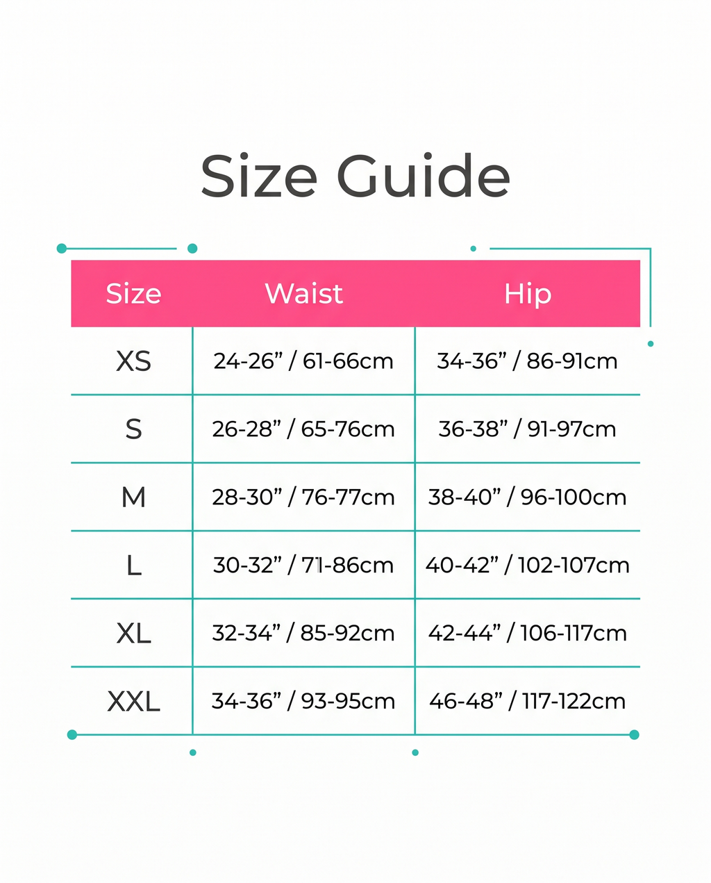 Size guide XS to XXL