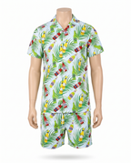 Tropical shirt and shorts combo on white background
