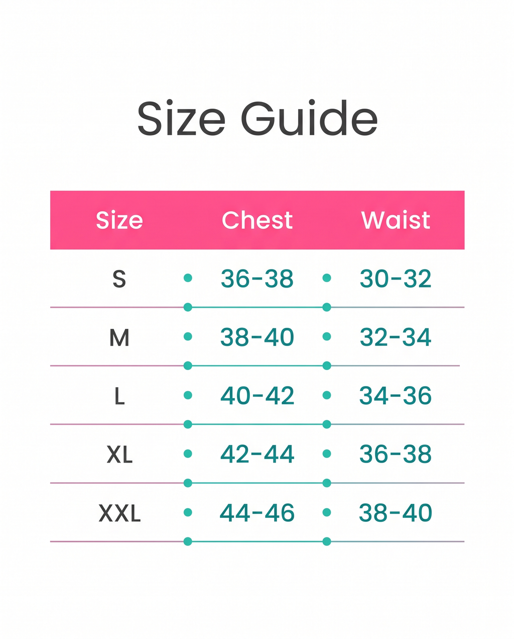 Size guide S to XXL
