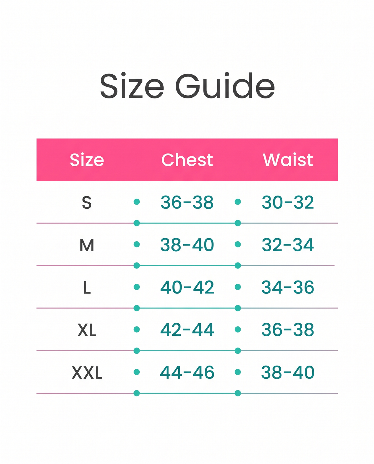 Size guide S to XXL