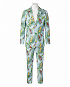 Tropical beer print party suit on white background