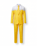 Yellow beer print party suit on white background