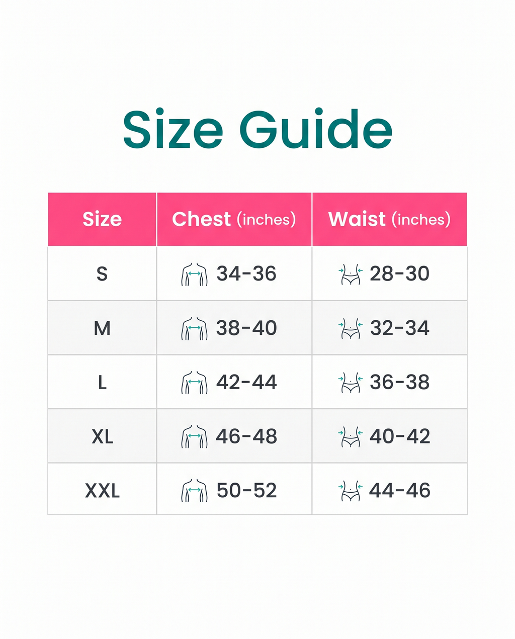 Size guide S to XXL