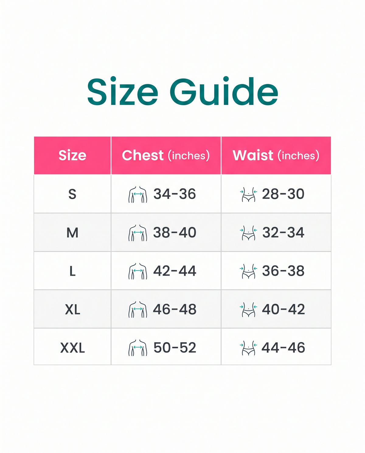 Size guide S to XXL