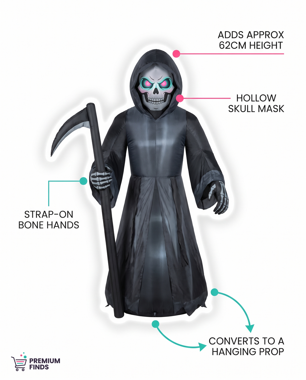 Feature callouts for towering reaper costume